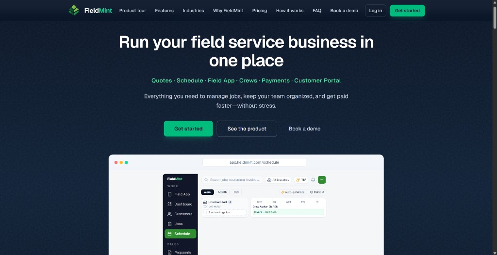 FieldMint marketing website — field service business software