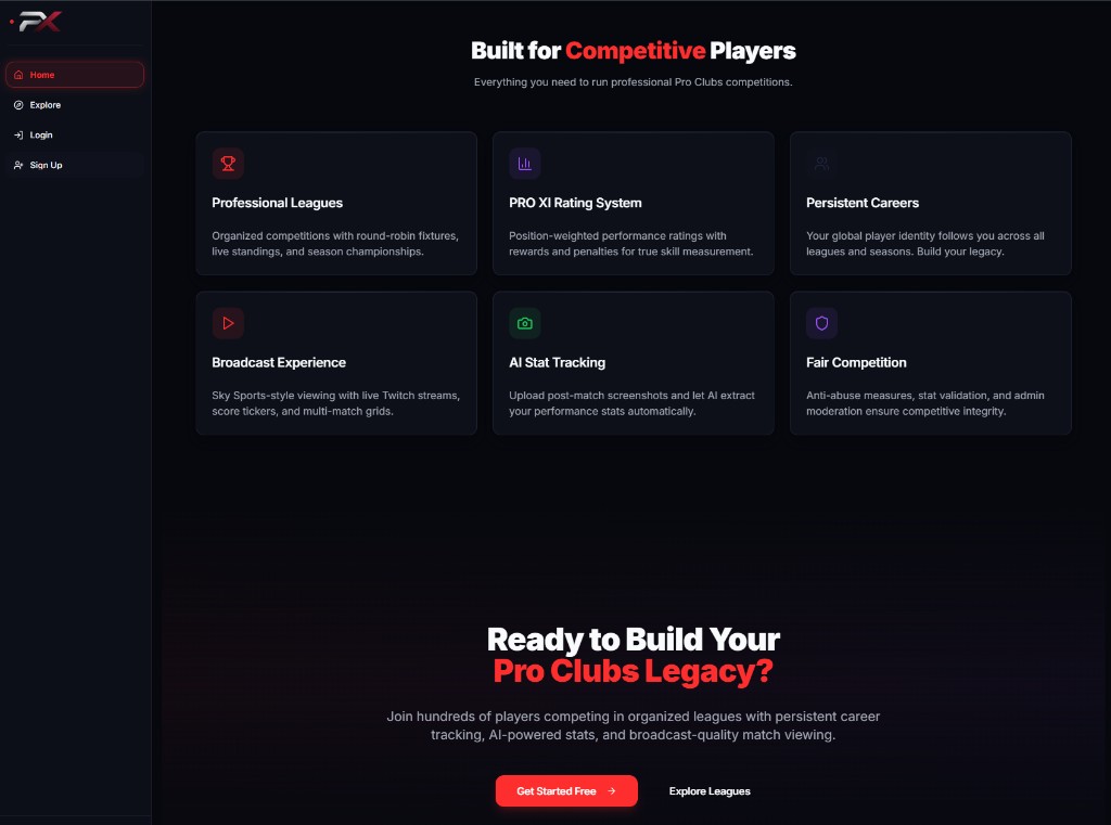 Pro-Xi — competitive Pro Clubs web application