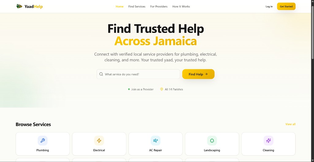 YaadHelp homepage — find trusted help across Jamaica